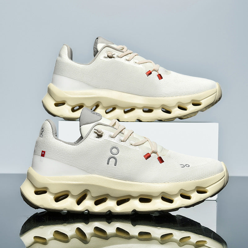 Buty do biegania unisex, lekkie sneakersy sportowe z dzianiny na trening i siłownię - Beżowy