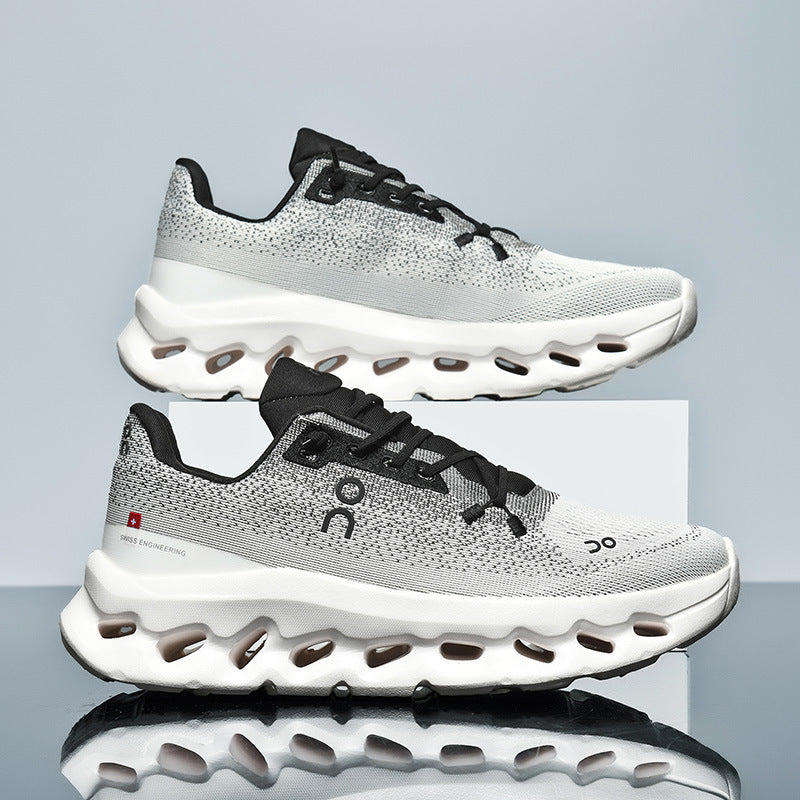 Buty do biegania unisex, lekkie sneakersy sportowe z dzianiny na trening i siłownię - Biało-czarny