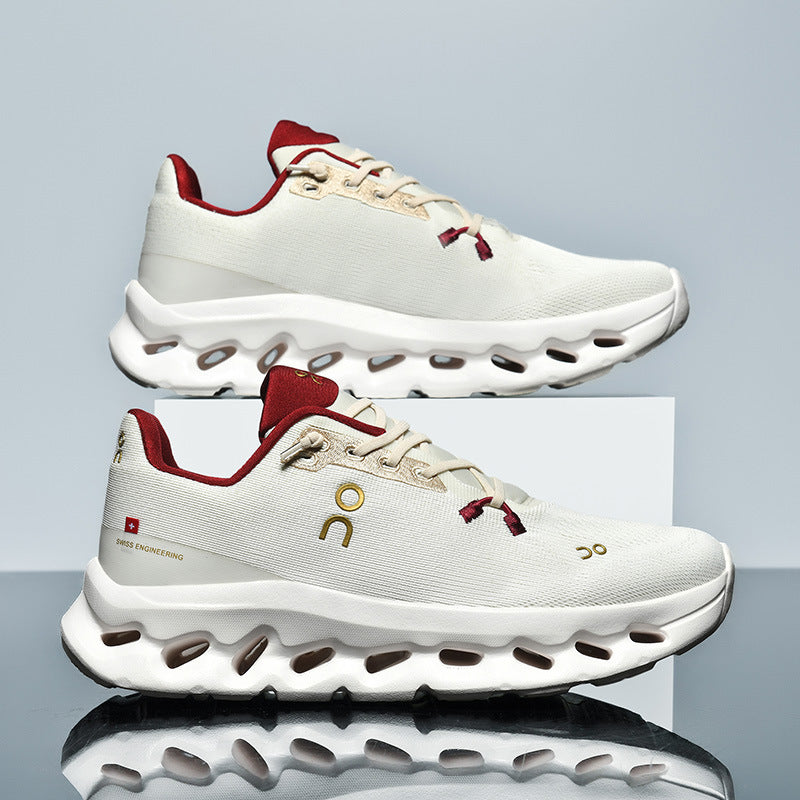 Buty do biegania unisex, lekkie sneakersy sportowe z dzianiny na trening i siłownię - Biało-czerwony