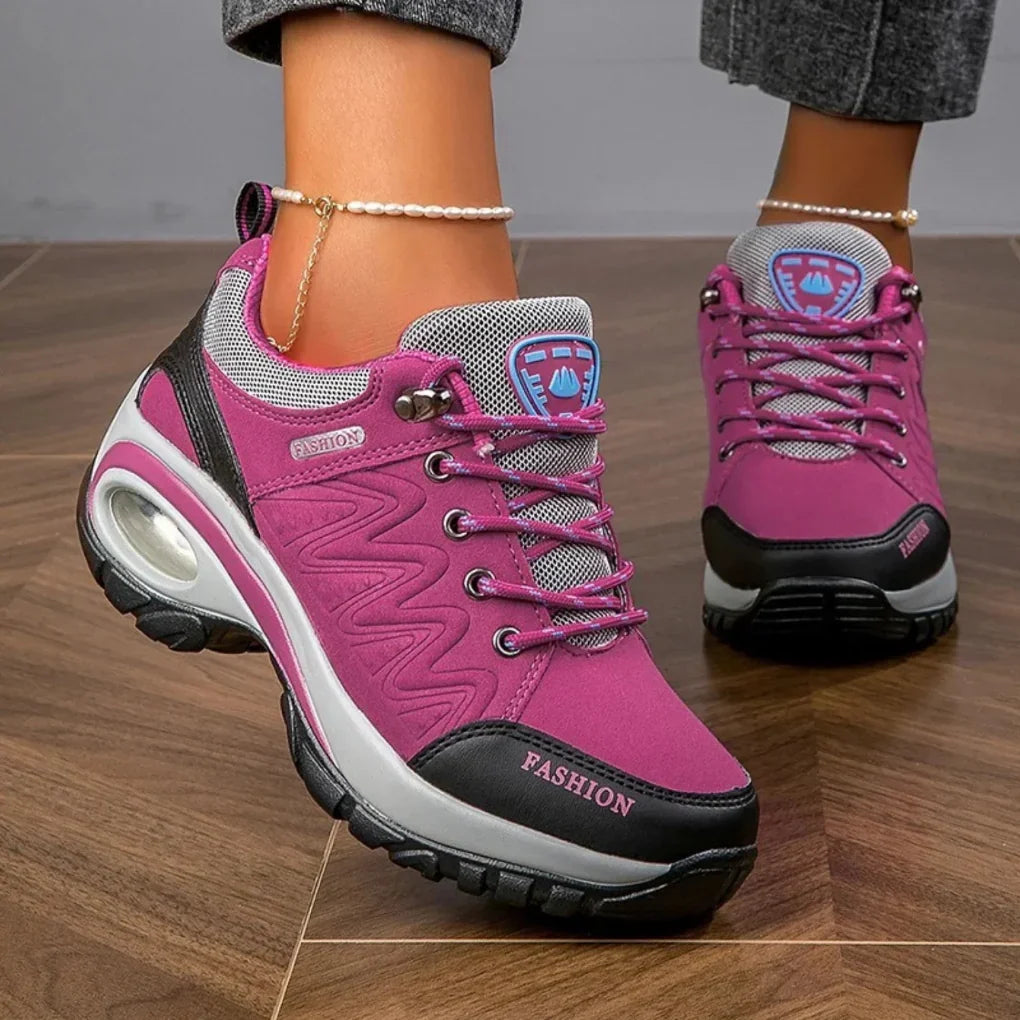 Buty trekkingowe damskie sportowe, sznurowane na poduszce powietrznej, na co dzień i w góry - Różowy
