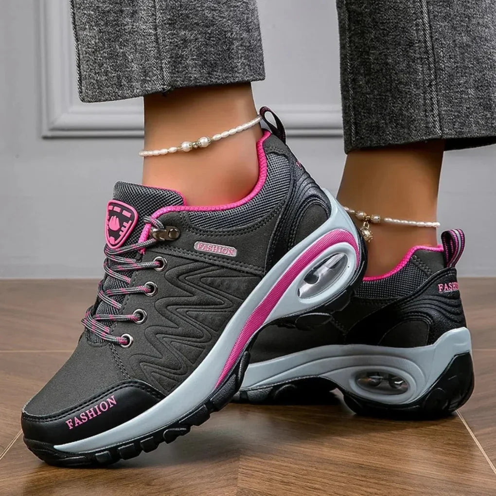 Buty trekkingowe damskie sportowe, sznurowane na poduszce powietrznej, na co dzień i w góry - Szary