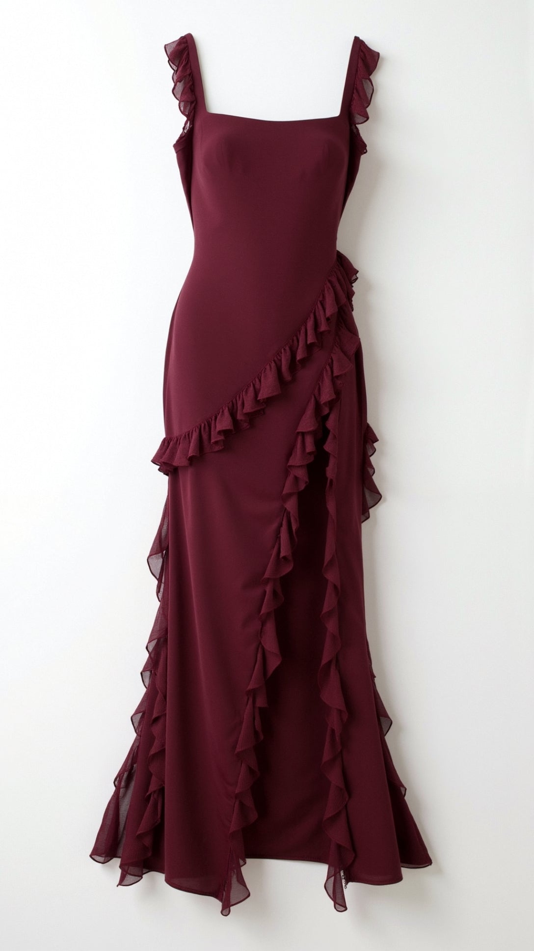 Elegancka sukienka maxi damska z falbankami i rozcięciem, na studniówkę i wesele - view 15