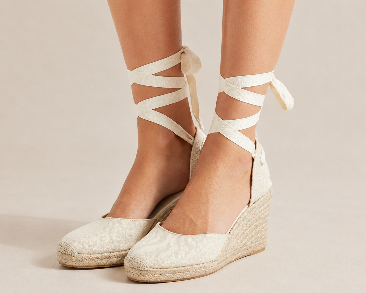 Espadryle damskie na koturnie wiązane wokół kostki, na lato i wakacje - view 4