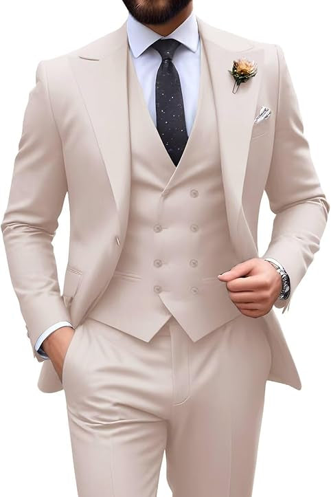 Garnitur męski slim fit trzyczęściowy z kamizelką, na wesele i studniówkę - Biały