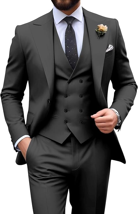 Garnitur męski slim fit trzyczęściowy z kamizelką, na wesele i studniówkę - Ciemnoszary