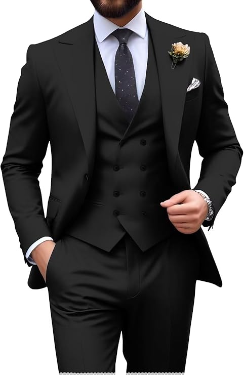 Garnitur męski slim fit trzyczęściowy z kamizelką, na wesele i studniówkę - Czarny