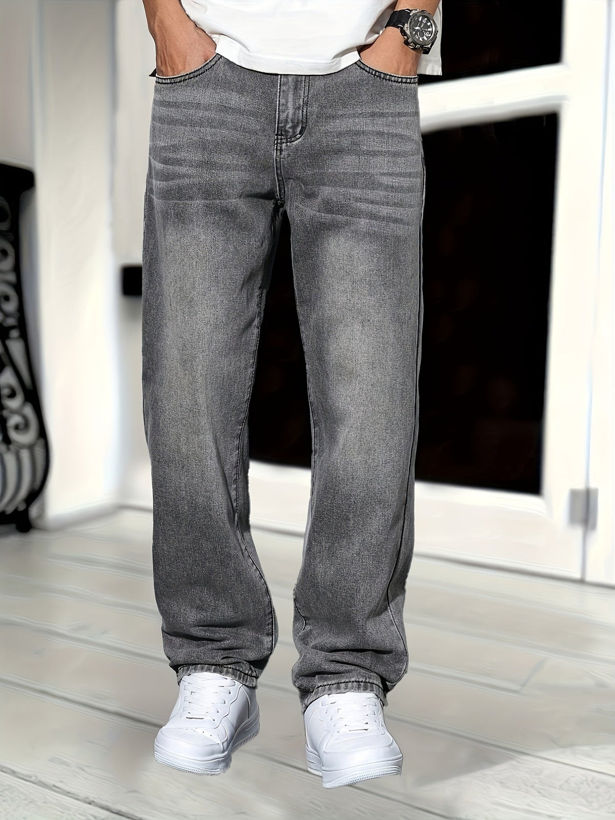 Jeansy męskie proste, klasyczne spodnie jeansowe na co dzień - regular fit, denim - view 3