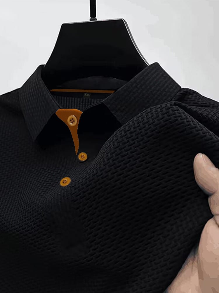 Koszulka polo męska z dzianiny z krótkim rękawem, klasyczna i elegancka do pracy - Czarny