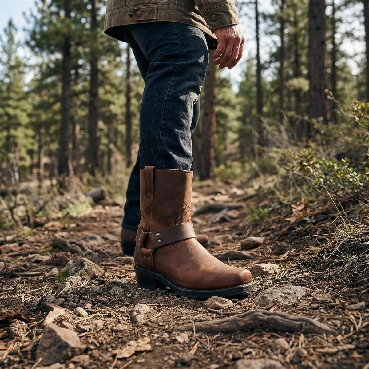 Kowbojki męskie w stylu western z ozdobnym paskiem i ćwiekami, na co dzień i do jeansów - view 3