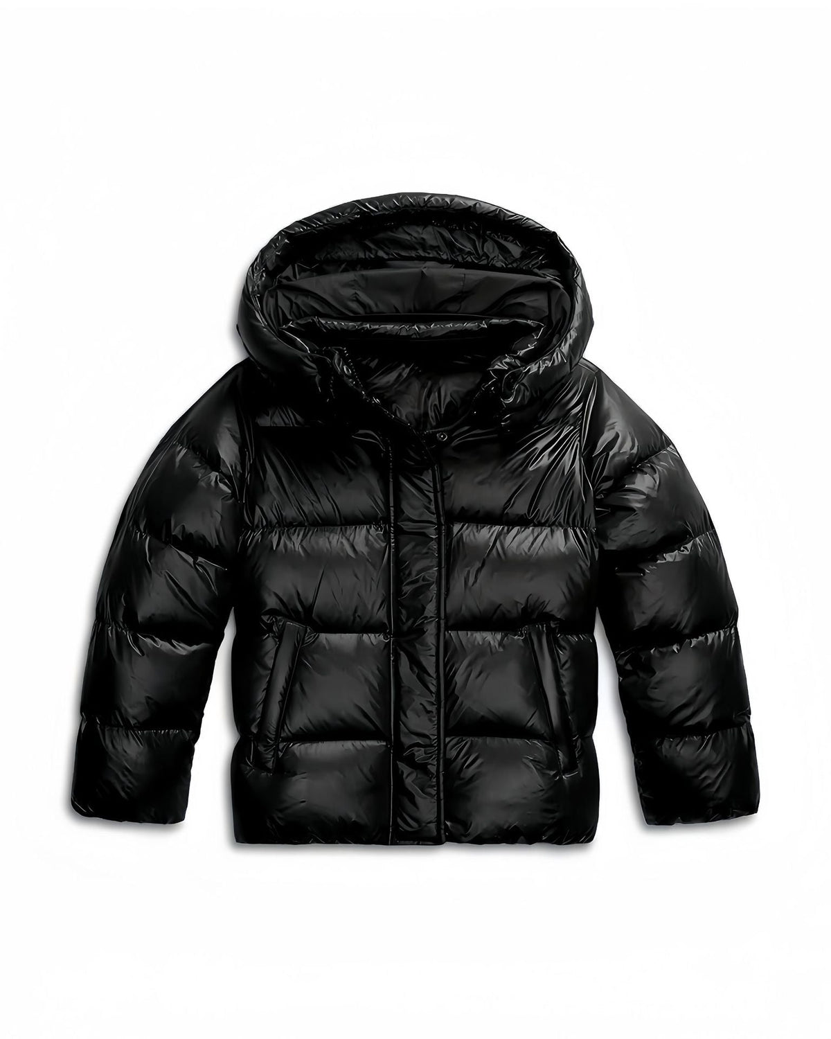 Kurtka zimowa damska pikowana z kapturem i wiatroszczelnym kołnierzem, na co dzień - Czarny