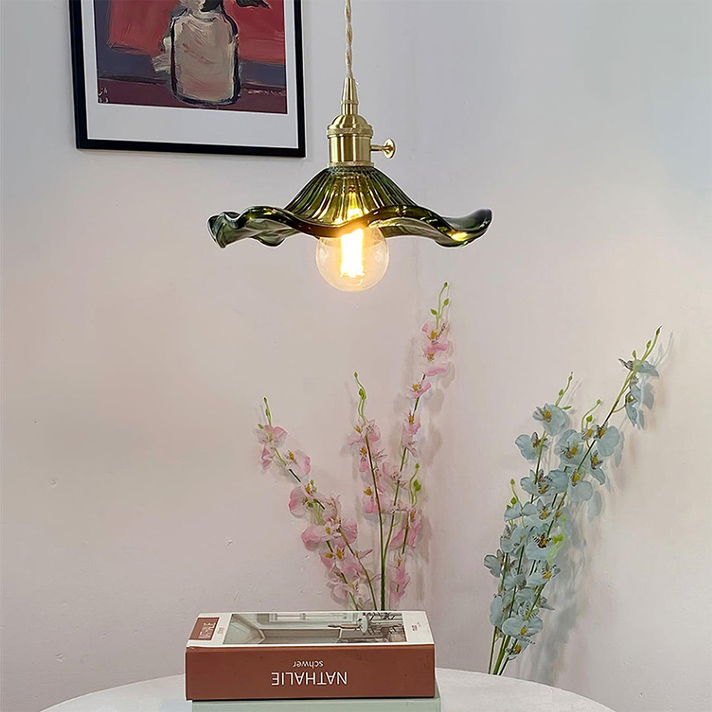 Lampa wisząca szklana w kształcie kwiatu, nad stół, do salonu i sypialni - view 7