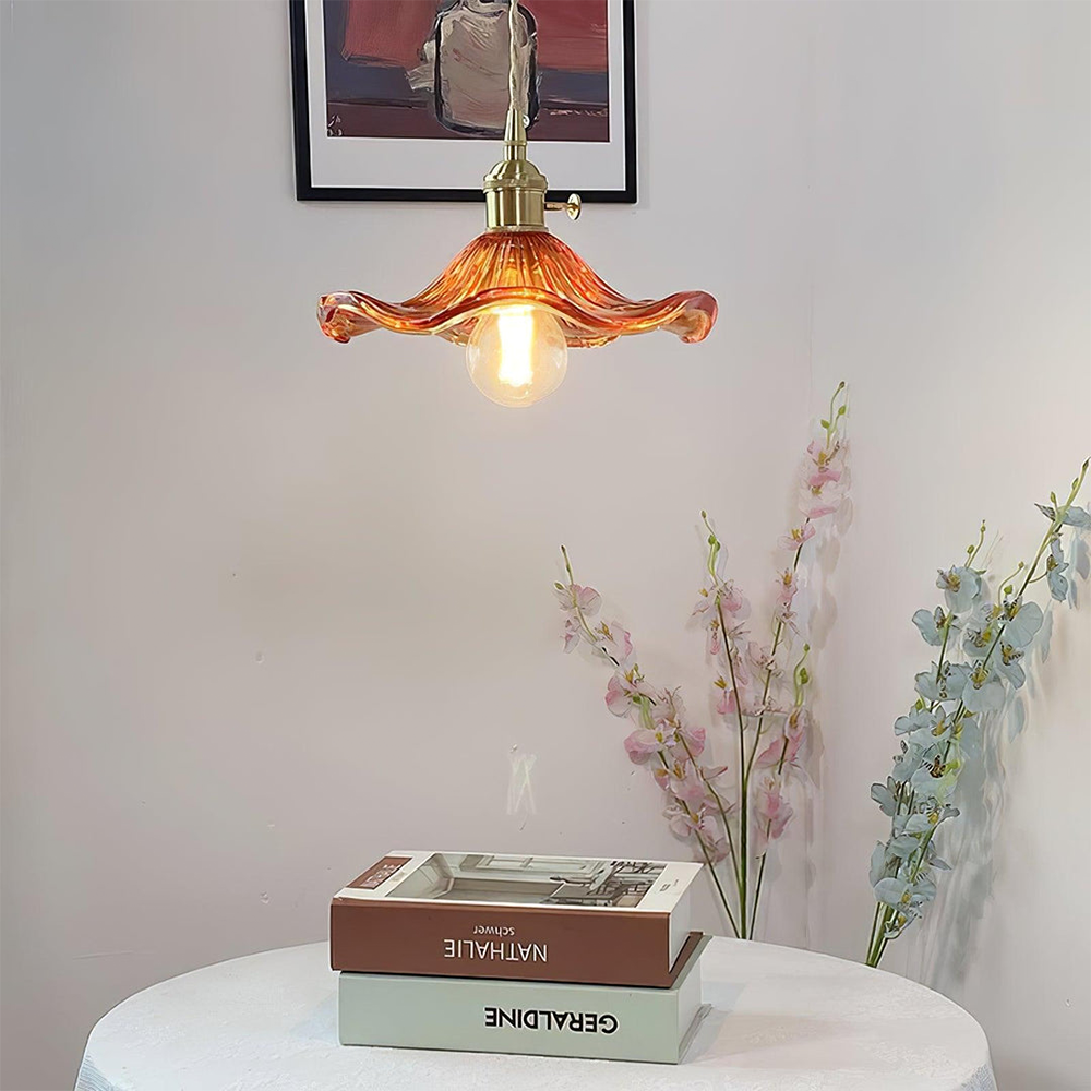 Lampa wisząca szklana w kształcie kwiatu, nad stół, do salonu i sypialni - Kryształowy brązowy