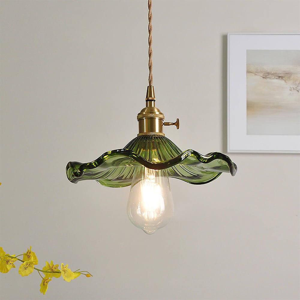 Lampa wisząca szklana w kształcie kwiatu, nad stół, do salonu i sypialni - Zielony