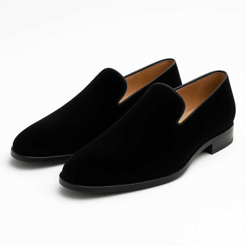 Mokasyny męskie zamszowe wsuwane, eleganckie loafersy do garnituru i na co dzień - Czarny