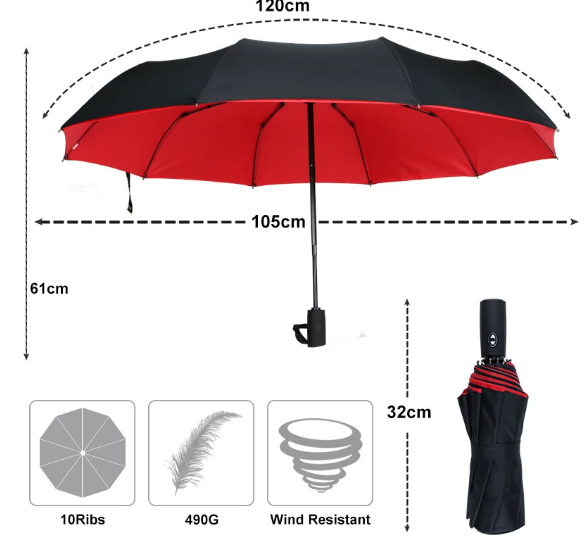 Parasol męski składany automatyczny, wiatroodporny i przeciwdeszczowy - view 9