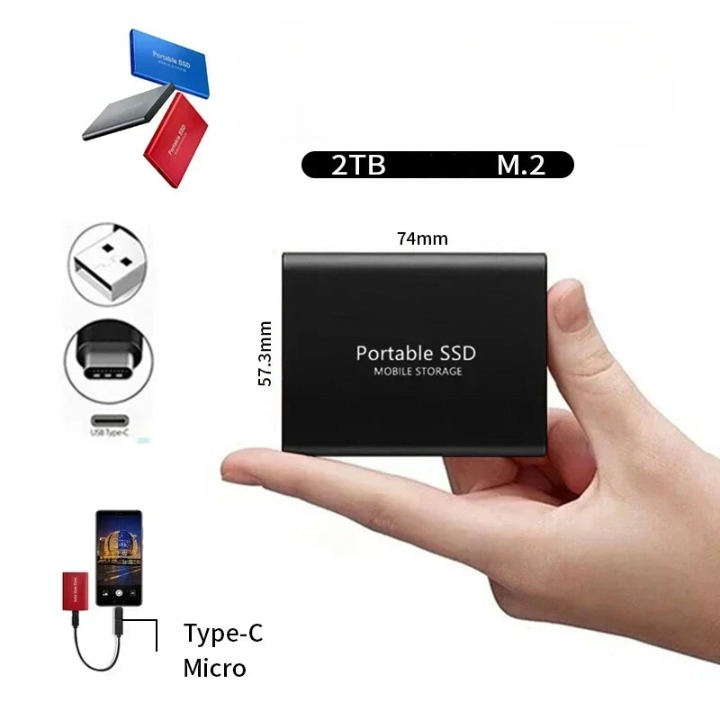 Przenośny dysk SSD 2TB z USB-C, kompaktowy dysk zewnętrzny do laptopa i komputera - view 4