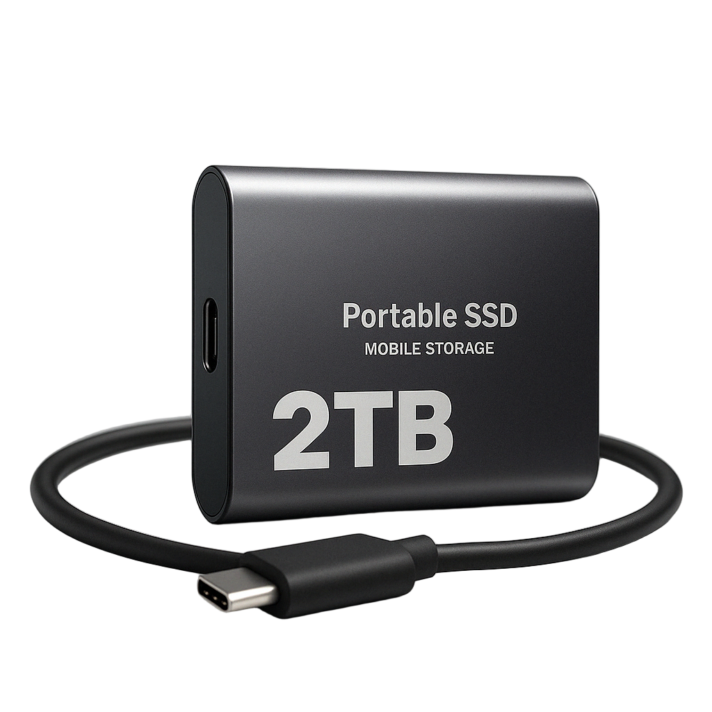 Przenośny dysk SSD 2TB z USB-C, kompaktowy dysk zewnętrzny do laptopa i komputera - Czarny