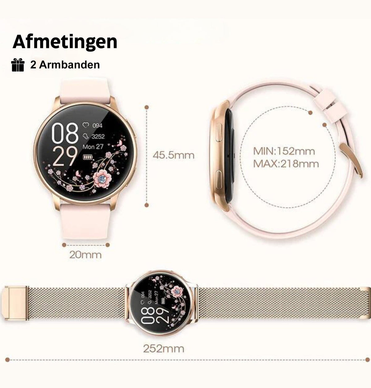 Smartwatch damski z funkcją dzwonienia, pomiarem tętna i krokomierzem, fitness tracker na co dzień - view 10