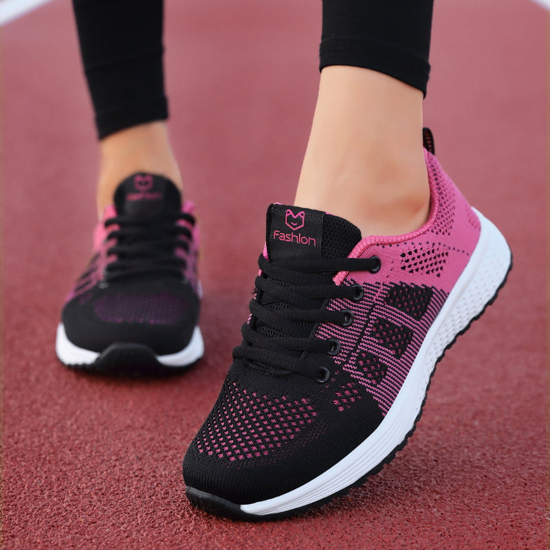 Sneakersy damskie sportowe z siateczki, wygodne buty do biegania i na siłownię - Czarno-różowy
