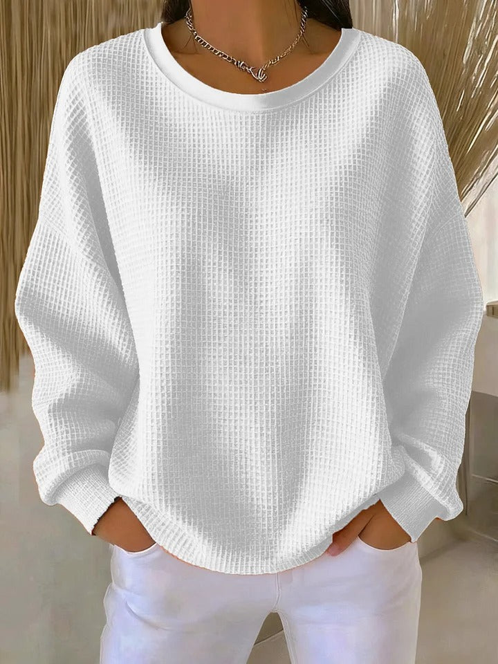 Sweter damski oversize z okrągłym dekoltem, luźny dzianinowy na co dzień i na jesień - Biały