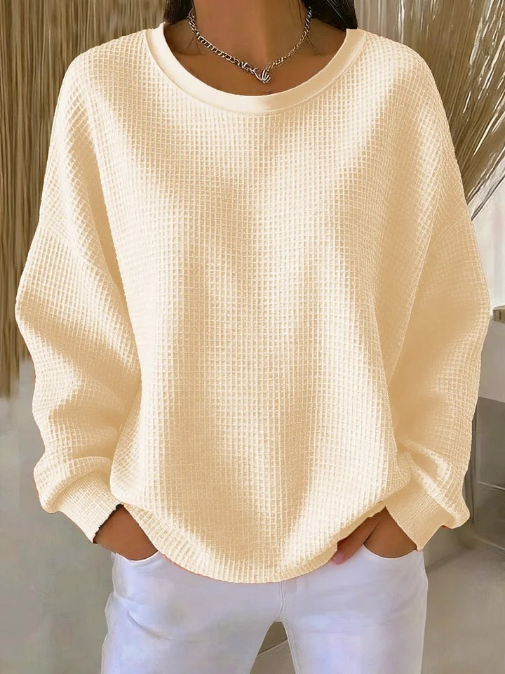 Sweter damski oversize z okrągłym dekoltem, luźny dzianinowy na co dzień i na jesień - Morelowy