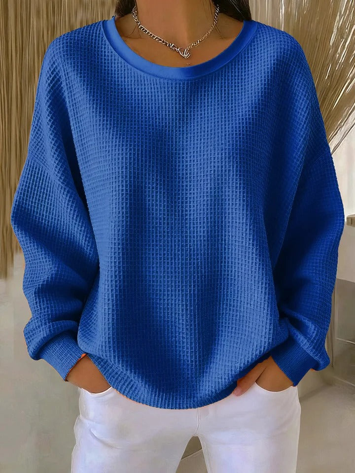 Sweter damski oversize z okrągłym dekoltem, luźny dzianinowy na co dzień i na jesień - Niebieski