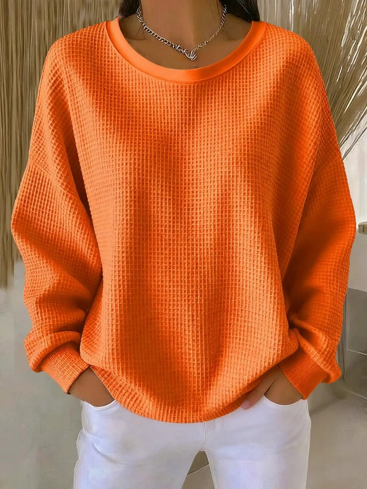 Sweter damski oversize z okrągłym dekoltem, luźny dzianinowy na co dzień i na jesień - Pomarańczowy