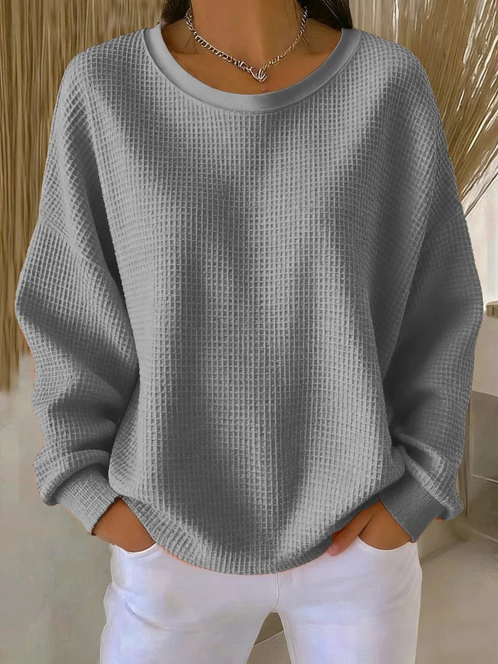 Sweter damski oversize z okrągłym dekoltem, luźny dzianinowy na co dzień i na jesień - Szary