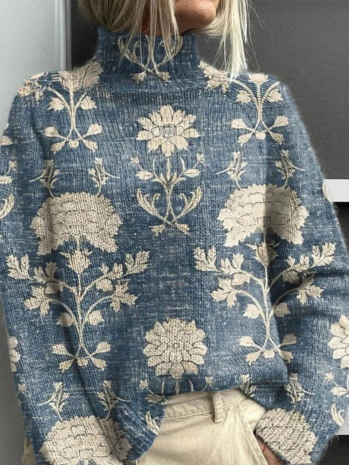 Sweter damski z golfem, oversize, ciepły dzianinowy na zimę - Jasnoniebieski