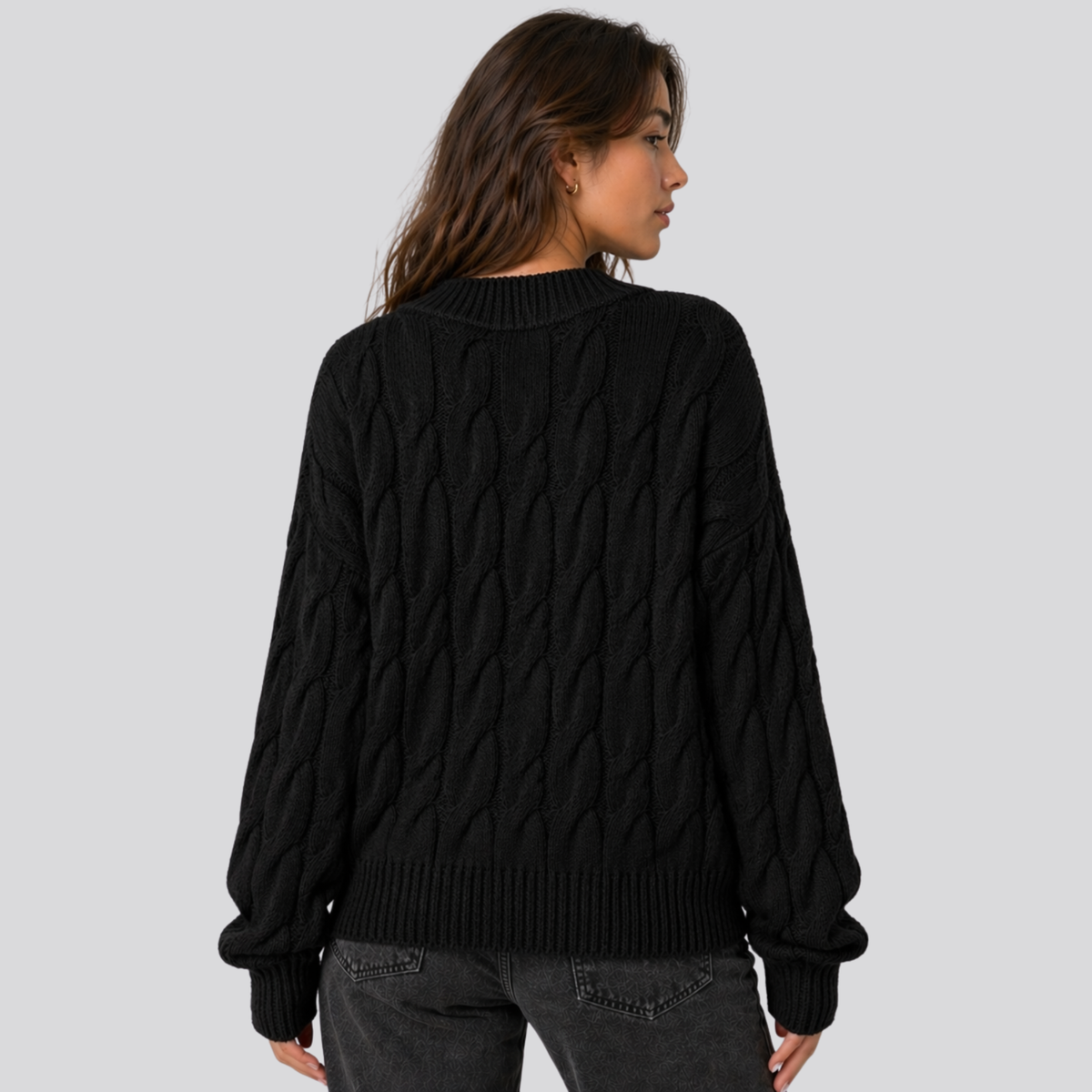 Sweter damski z wełny merino, warkoczowy splot, oversize, na jesień i zimę - view 11