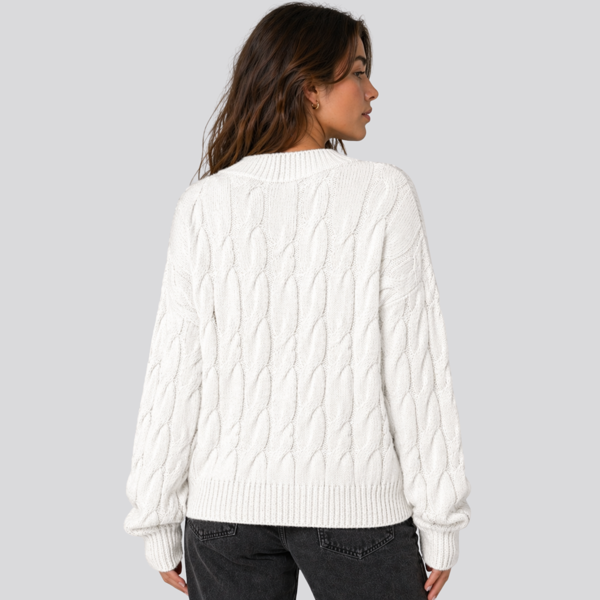 Sweter damski z wełny merino, warkoczowy splot, oversize, na jesień i zimę - view 12
