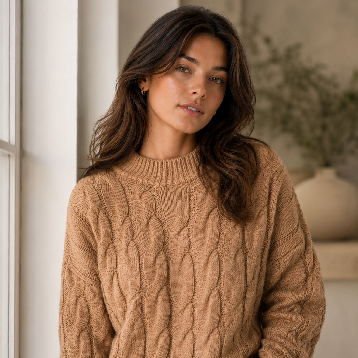 Sweter damski z wełny merino, warkoczowy splot, oversize, na jesień i zimę - view 18