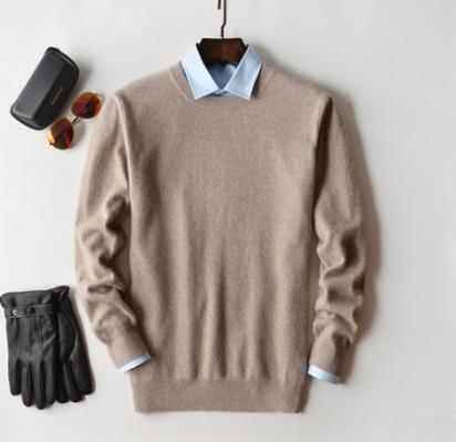 Sweter kaszmirowy męski, klasyczny krój, elegancki do koszuli i pod marynarkę, na co dzień i do biura - Beżowy