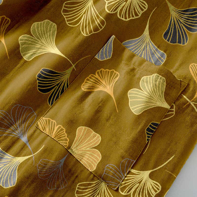Szlafrok damski bawełniany w liście ginkgo, kimono do domu i na relaks - view 3