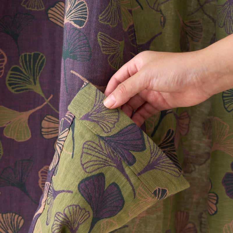Szlafrok damski bawełniany w liście ginkgo, kimono do domu i na relaks - view 8