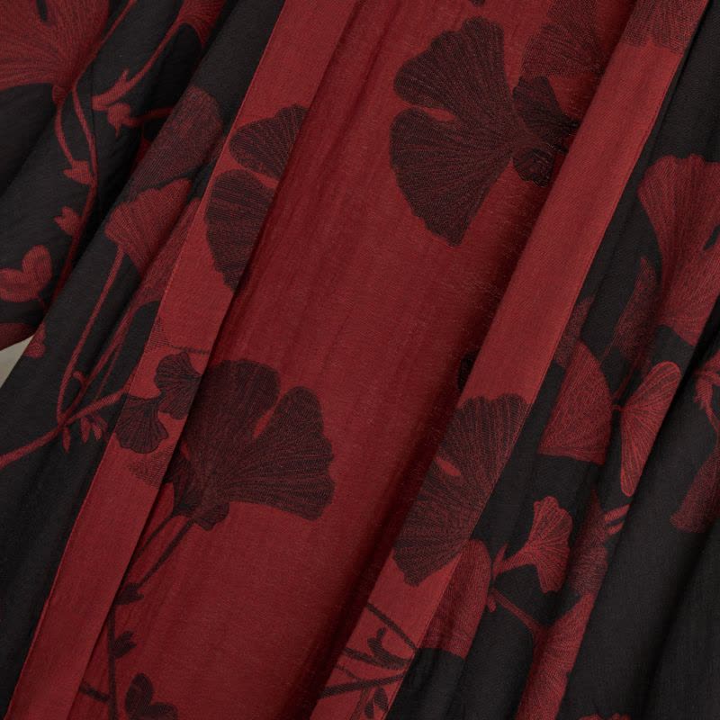Szlafrok kimono damski bawełniany z nadrukiem ginkgo, dwustronny i wiązany w pasie - view 6