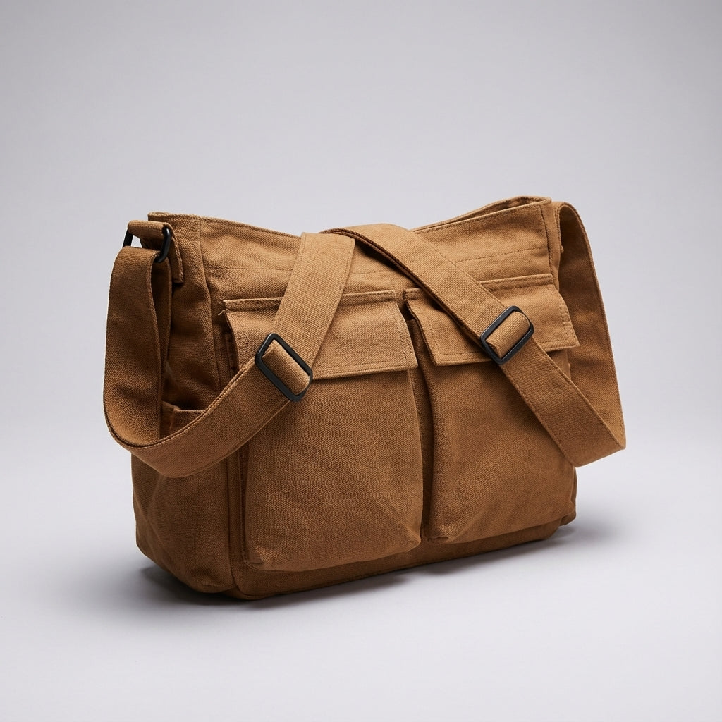 Torba damska na ramię z płótna, organizer z wieloma kieszeniami, crossbody - view 6