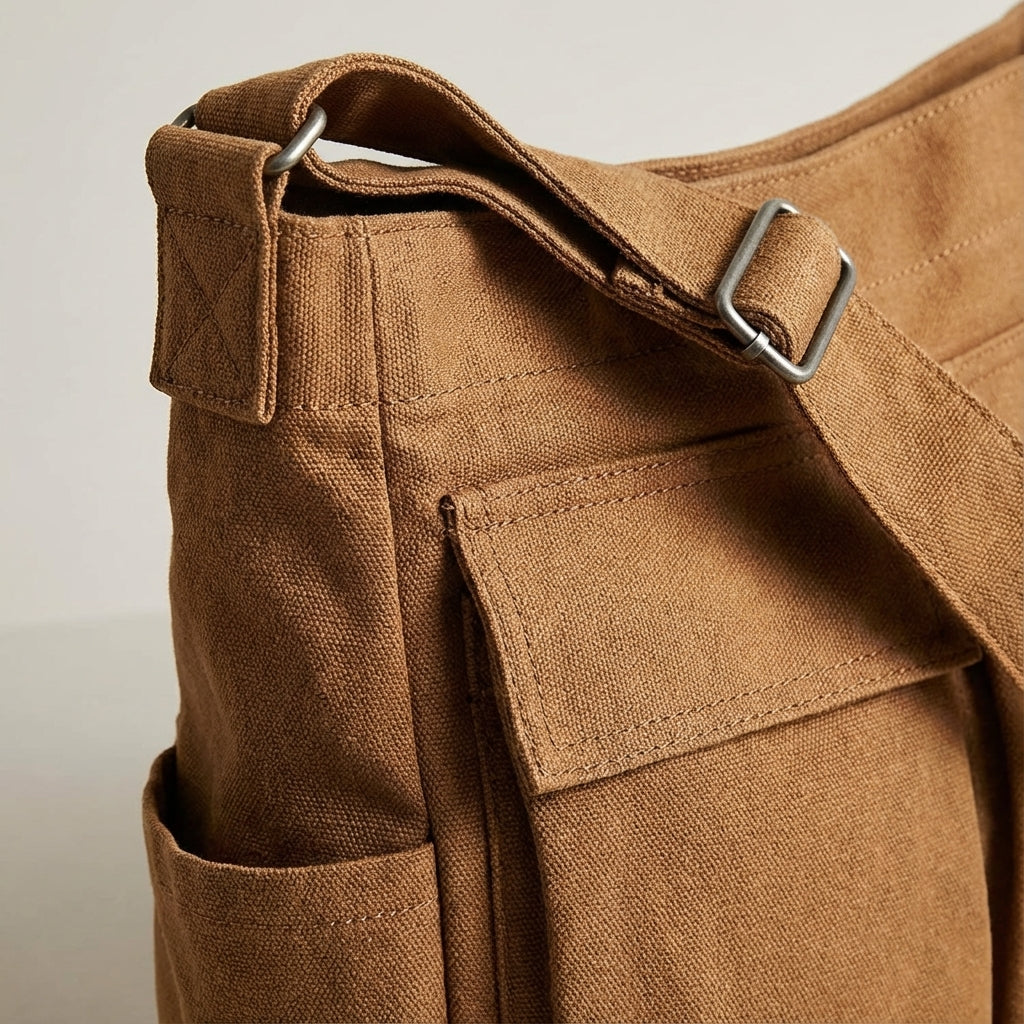 Torba damska na ramię z płótna, organizer z wieloma kieszeniami, crossbody - view 7