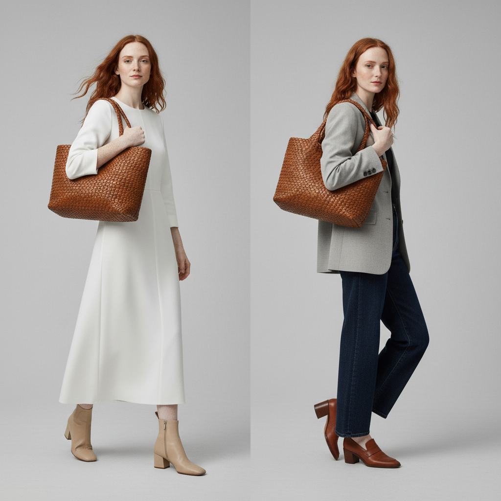 Torebka shopper damska pleciona z ekoskóry, duża torba na ramię na lato i na co dzień - view 6
