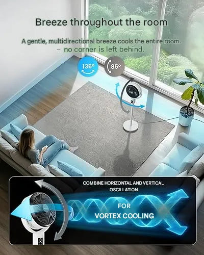 Wentylator stojący z regulacją wysokości, cichy i obrotowy, z pilotem, na biurko i do pokoju - view 6